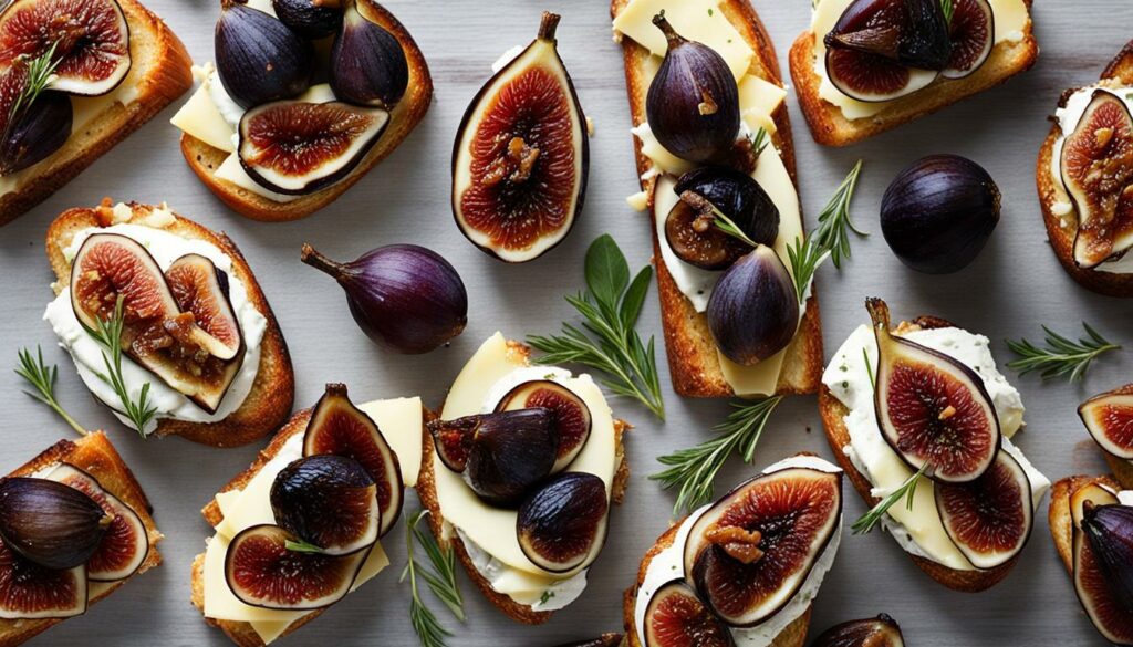 Cambozola cheese, caramelized onions, and fig crostini