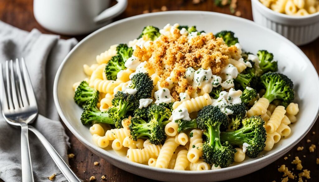 Chevre Macaroni and Cheese with Roasted Broccoli