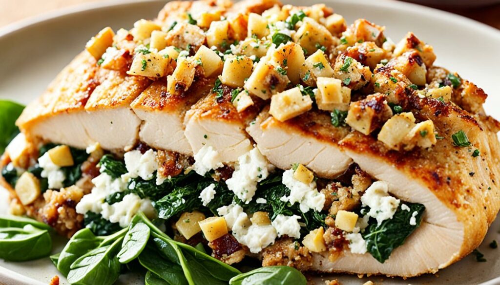 Cooked Feta and Spinach Stuffed Chicken Breast