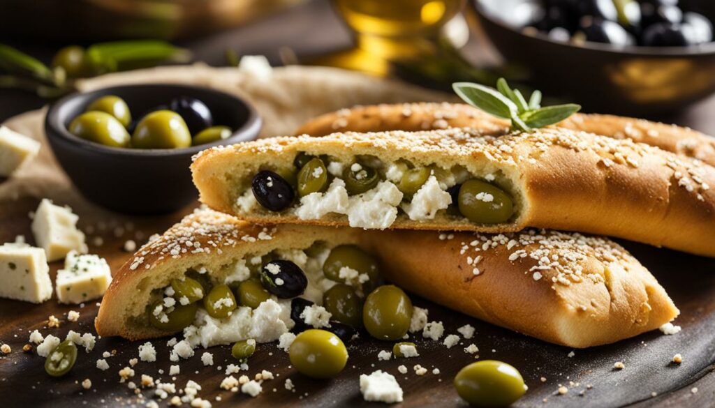 feta and olive stuffed breadsticks recipe