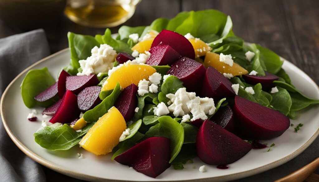 goat cheese and beet salad with citrus vinaigrette