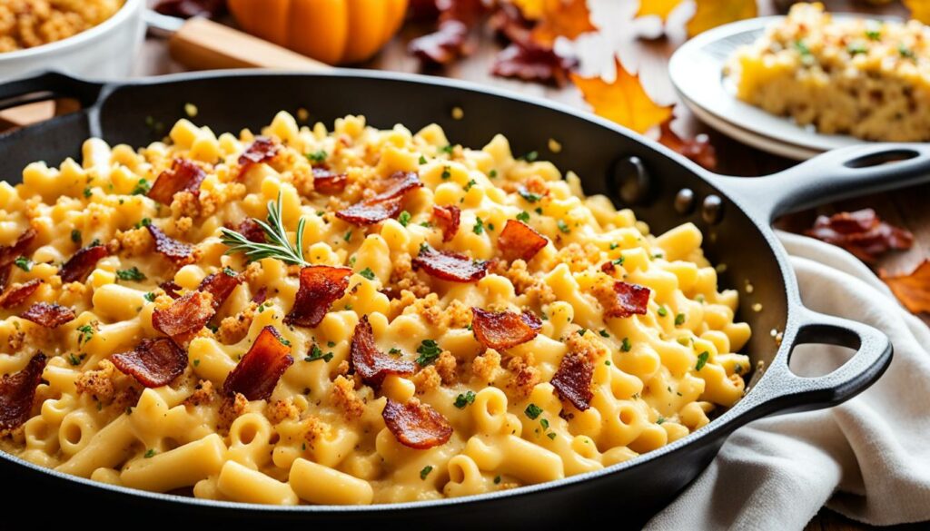 gouda and bacon mac and cheese with breadcrumbs