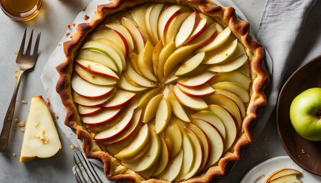 layers of brie and apple tart