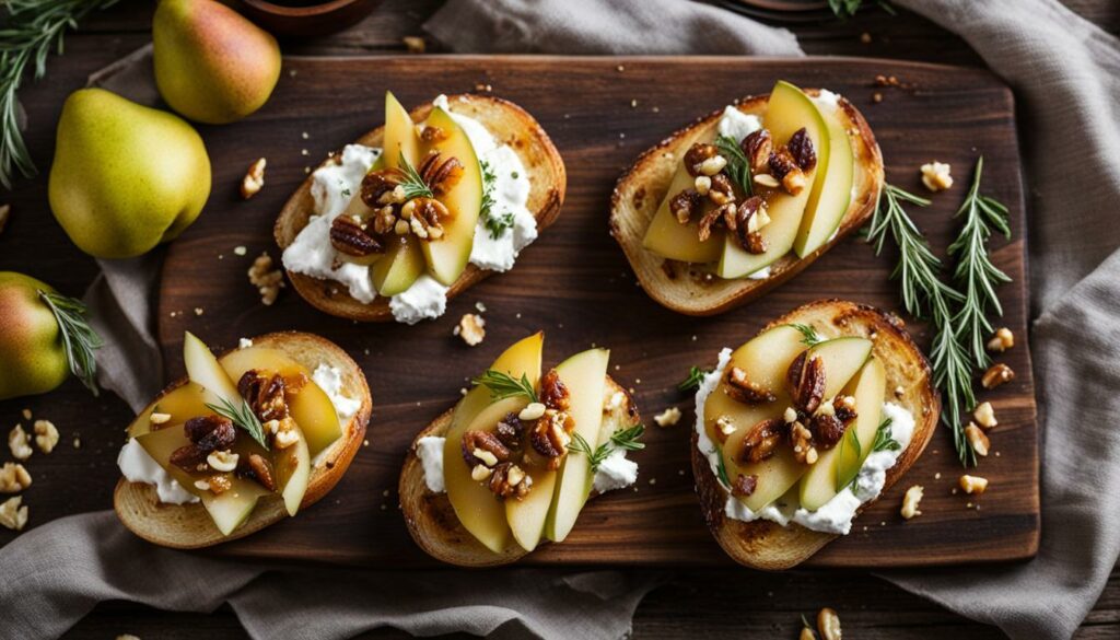 quick goat cheese and pear bruschetta