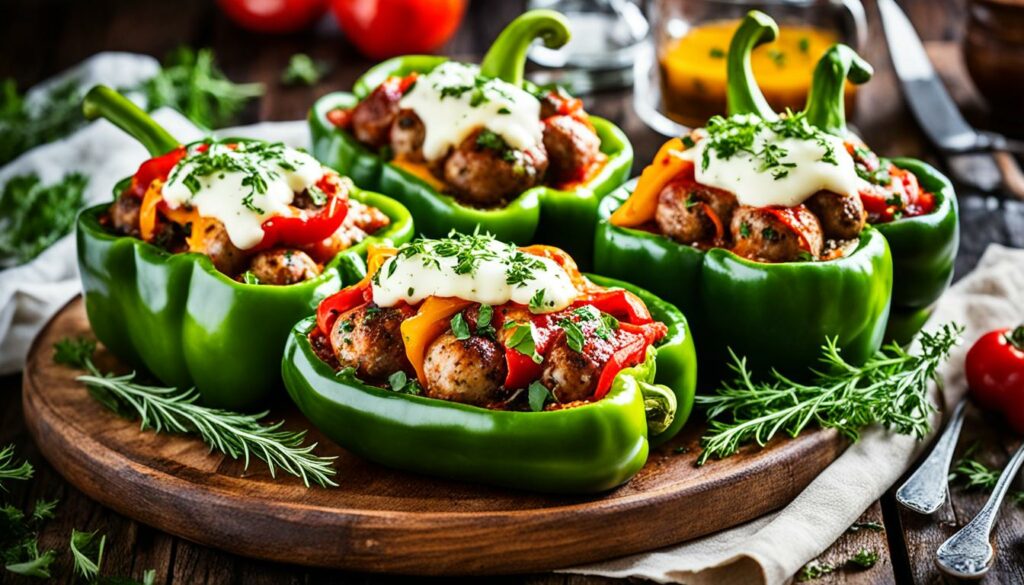 tasty sausage and provolone stuffed peppers