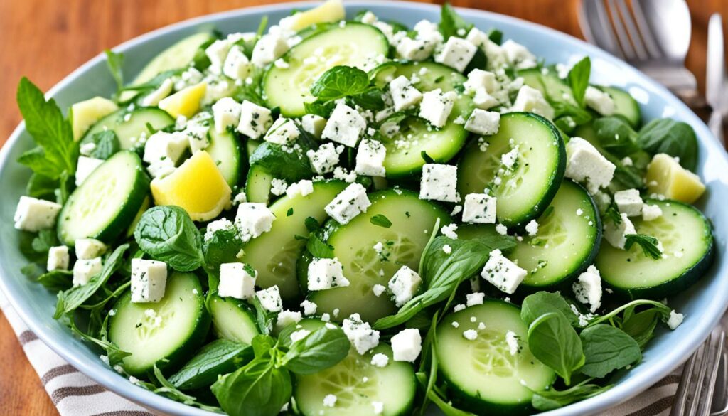 Greek salad with mint dressing
