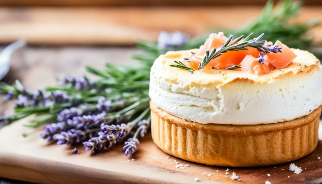 Smoked Salmon and Lavender Goat Cheese Soufflé