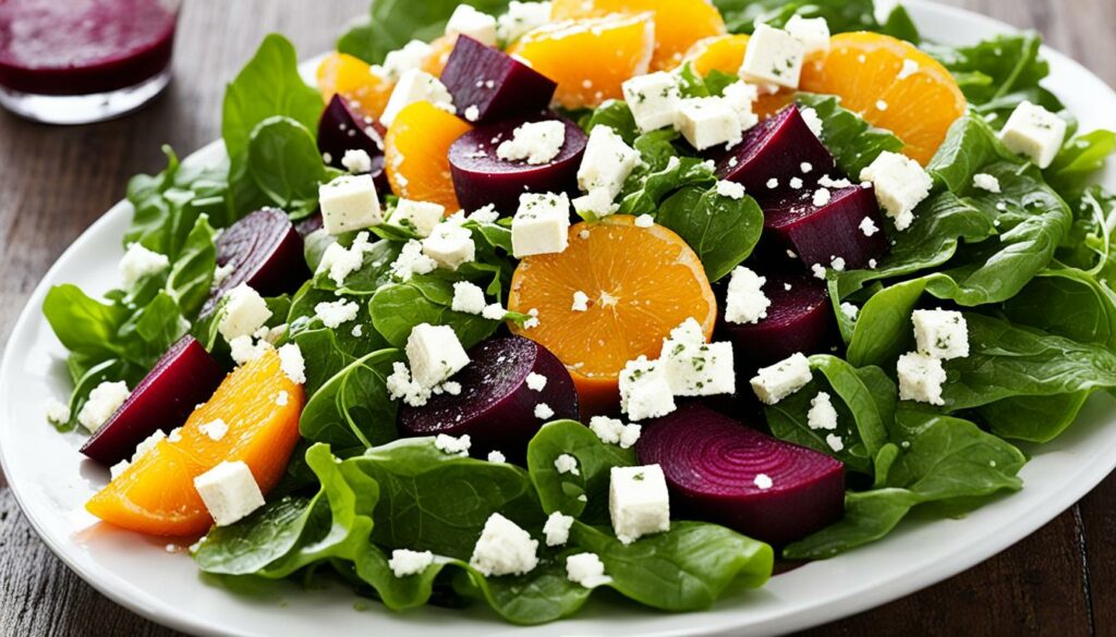 beet and feta salad with orange vinaigrette