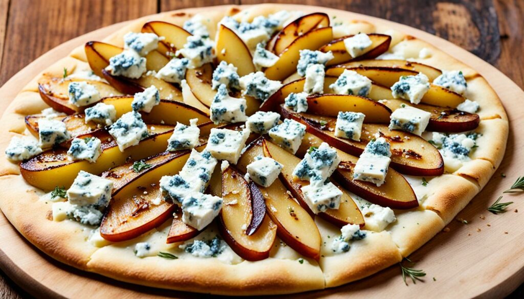 caramelized pear and blue cheese flatbread