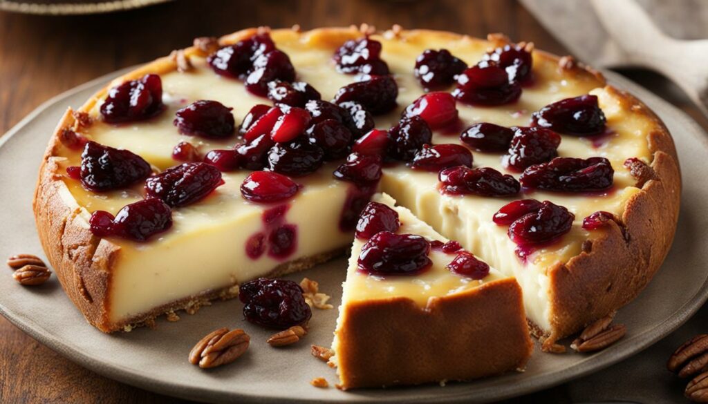 cranberry and pecan baked brie with honey drizzle