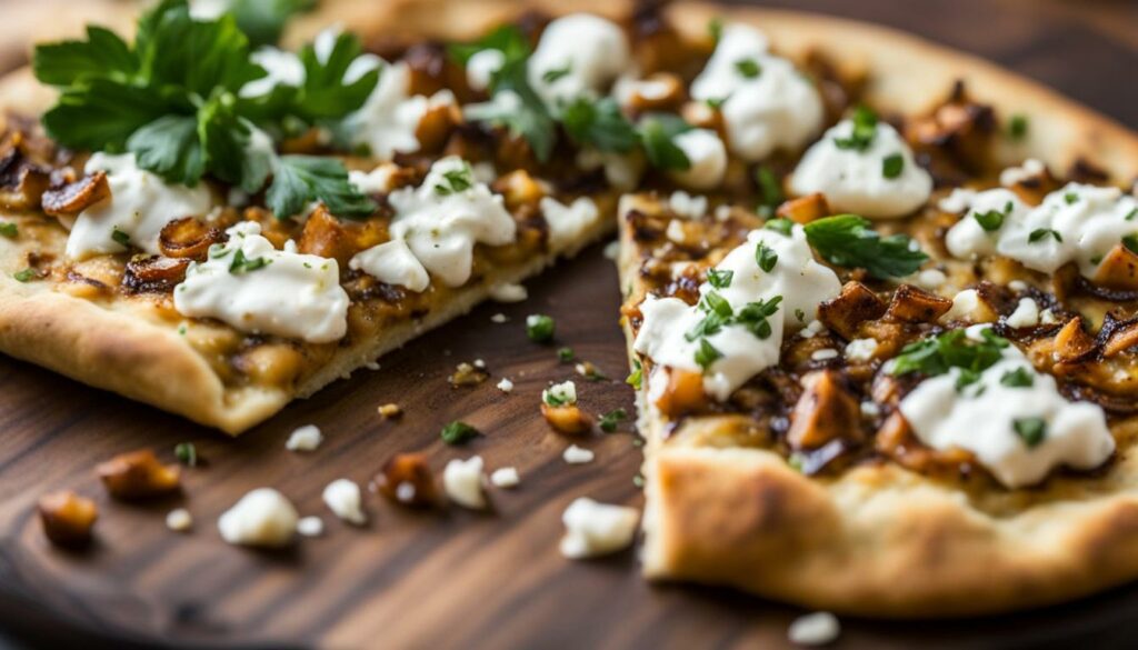 roasted garlic and goat cheese flatbread