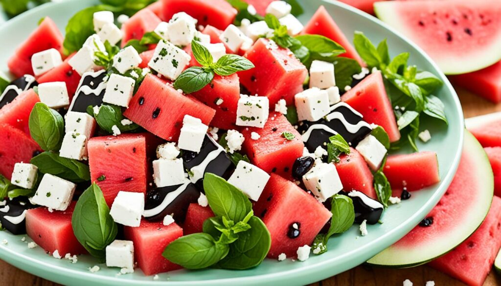 watermelon and feta salad with balsamic glaze